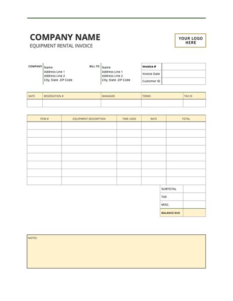 Car Rental Invoice Template Excel