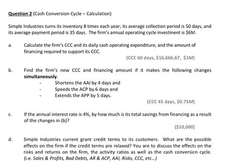 Solved Question 2 Cash Conversion Cycle Calculation Chegg