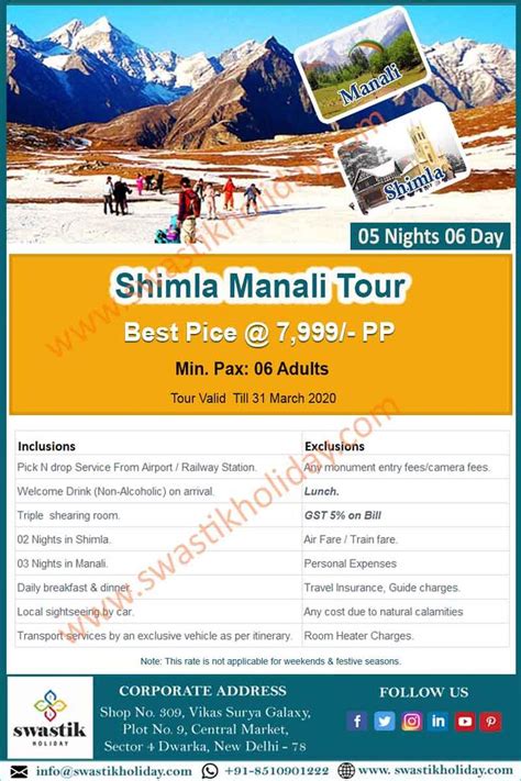 Shimla Manali Tour Package Travel Infographic Tour Packages Travel