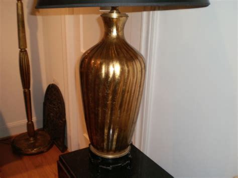 Large Italian Mid Century Gold Glass Lamp On Iron Base For Sale At 1stdibs