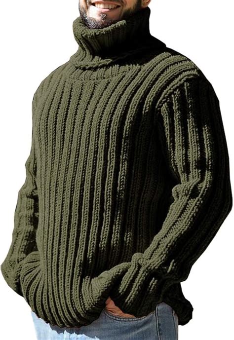 Gafeng Mens Turtleneck Sweaters Winter Thick Ribbed Knit Loose Fit Chunky Thermal Cable Pullover