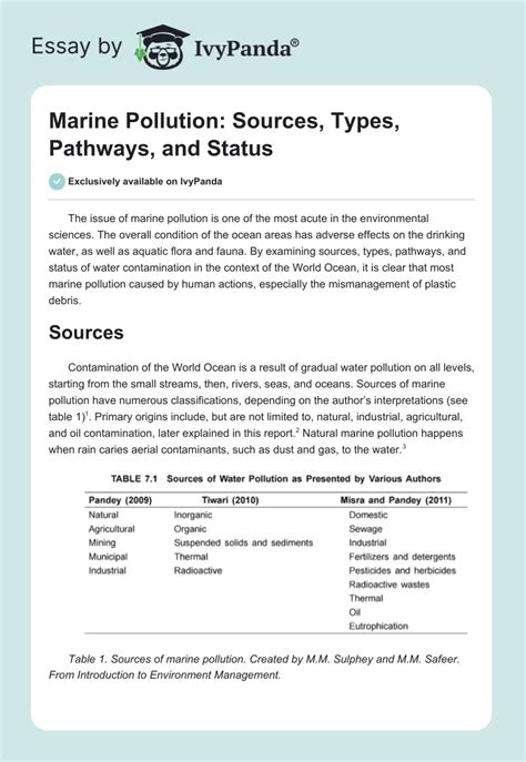 Marine Pollution: Sources, Types, Pathways, and Status - 1247 Words ...