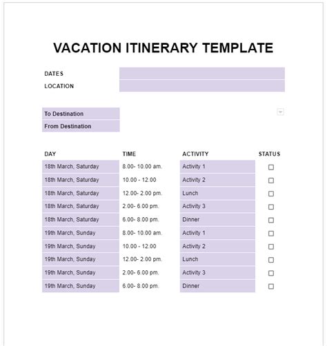 Travel Itinerary Template For Visa Infoupdate Org