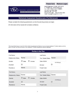 Fillable Online Retirement Assessment Questionnaire Pre Retirement