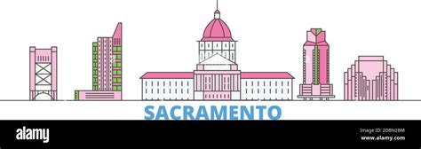 United States Sacramento Line Cityscape Flat Vector Travel City