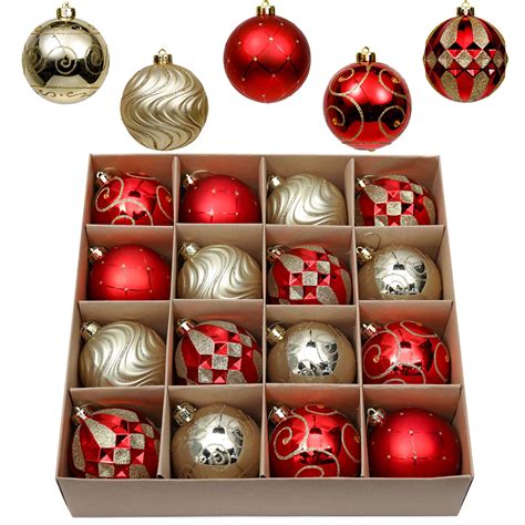 Buy Valery Madelyn 16pcs 8cm Shatterproof Christmas Baubles Luxury Red