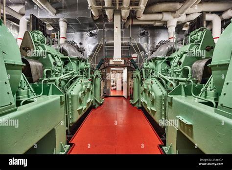 Big ship engine room parts Stock Photo - Alamy