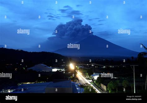 A View Of Mount Agung Volcano Erupting In Karangasem Bali Indonesia