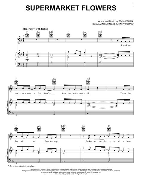 Download Piano/Vocal/Guitar sheet music to Supermarket Flowers by Ed ...