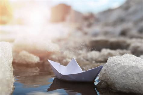 Paper Boat In A Pool Winter Stock Photo Image Of Blue Journey 126878984