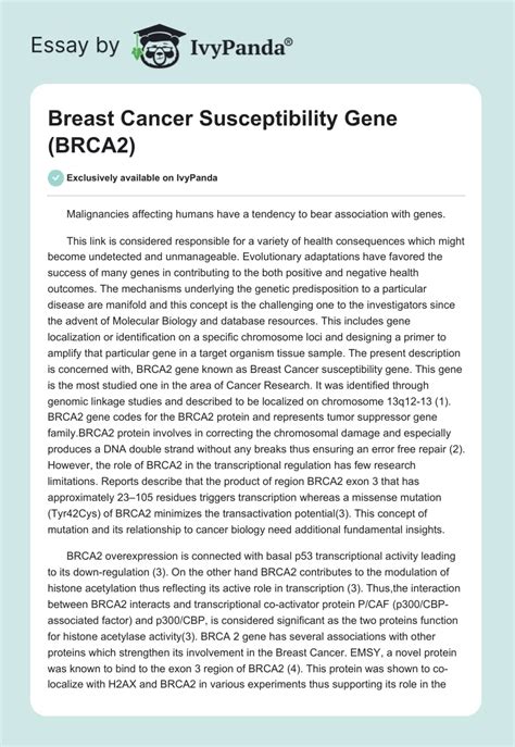 Breast Cancer Susceptibility Gene Brca Words Report Example