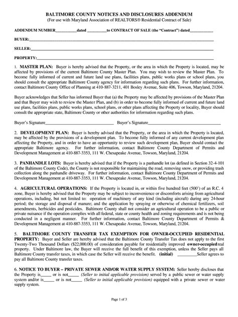 Baltimore County Notices And Disclosures Addendum Fill And Sign