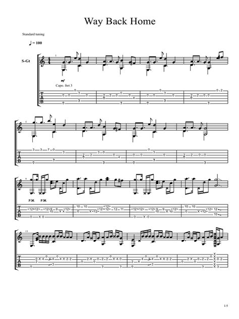 Tab guitar - Way Back Home Fingerstyle.pdf | Music Theory | Music ...