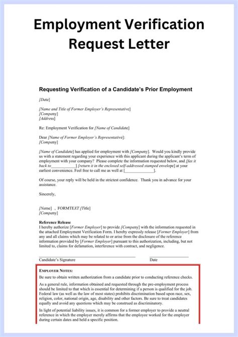 Sample Printable Letter Of Employment Verification Forms Template 2023