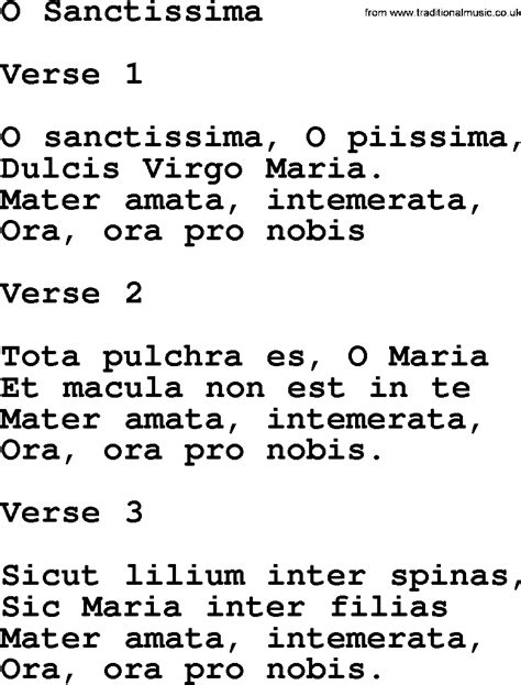 Catholic Hymns Song O Sanctissima Lyrics And Pdf