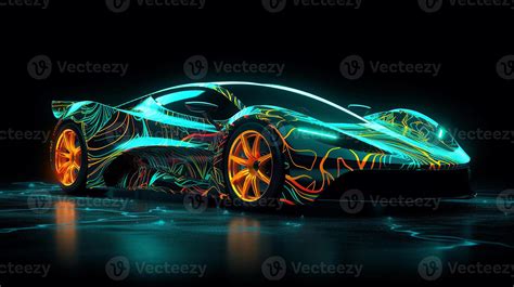 Abstract futuristic car design in neon color. Wallpaper, black ...