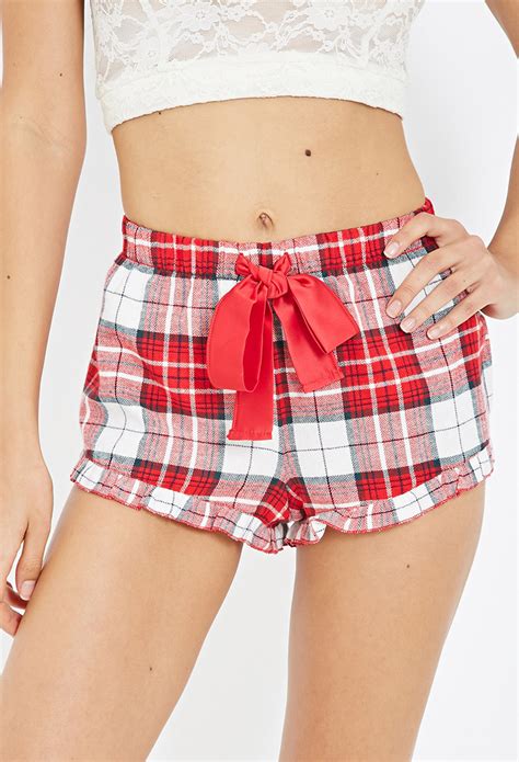 Lyst Forever 21 Plaid Flannel Pj Shorts In Natural