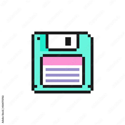 Floppy disk 3.5" inch vector icon in pixel art style, isolated on white ...