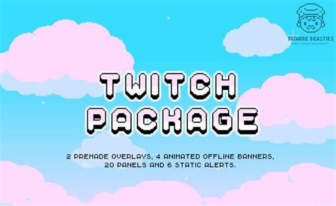 Cute Full Twitch Package Pixel Art Blue Skies Pastel Theme Animated