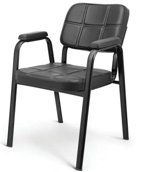 Stainless Steel Seater Black Visitor Chair For Office With Armrest