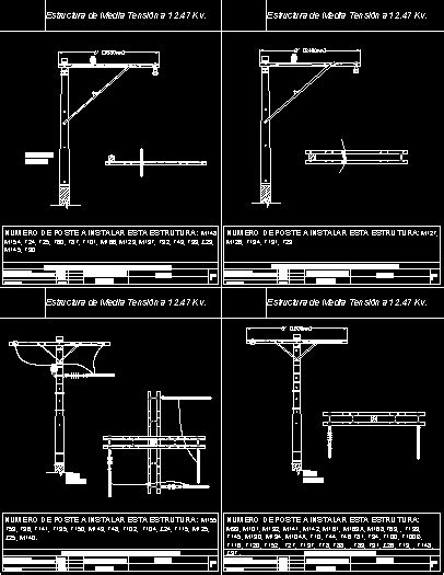 Estructura De Media Tension En AutoCAD Librería CAD