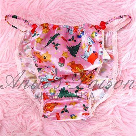 Anias Poison Christmas Pink Gifts Cute Santa Print 100 Polyester Silky Soft String Bikini