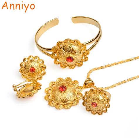 Anniyo New Ethiopian Bride Gold Color Jewelry Sets With Stone African