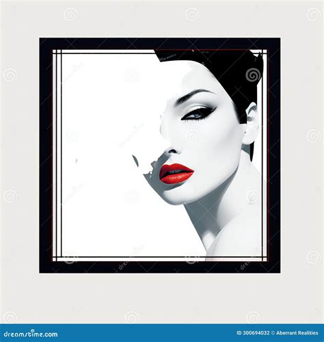 A Womans Face With Red Lips In A Black And White Frame Stock Illustration Illustration Of