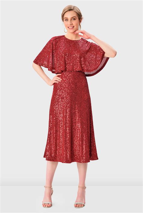 Shop Cape Sleeve Sequin Mesh Dress Eshakti