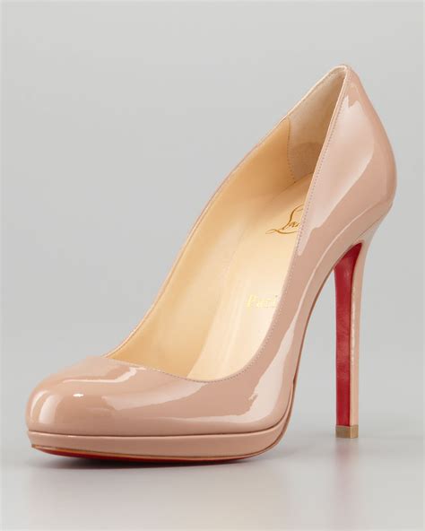 Artesur Christian Louboutin Round Toe Platform Pumps Nude Patent