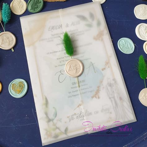 Invitatie De Nunta Acuarela Cu Miri Si Sigiliu Invitatii Creative