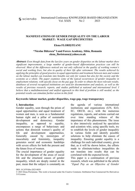 Pdf Manifestations Of Gender Inequality On The Labour Market Wage