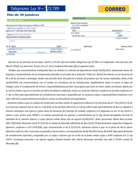 2TCL Denuncia Ante AFIP Por Empleado Despedido Ind Telegrama Ley N