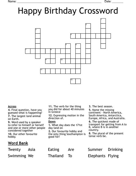 Happy Birthday Crossword Wordmint