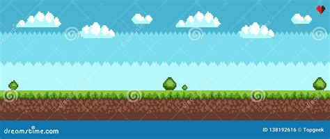 Pixel Art Landscape Background Game Platformer With Rainbow Trees And Clouds Vector