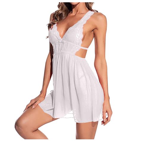 Lovskoo 2024 Women Nightgown Chemise Lace Cutout Teddy Lingerie