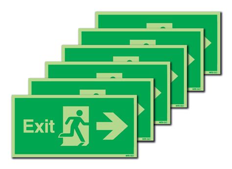 6 Pack Nite Glo Fire Exit Running Man Arrow Right Signs Seton