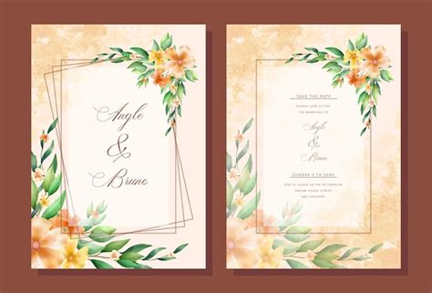 Premium Vector Hand Drawn Watercolor Flower Wedding Invitation Card