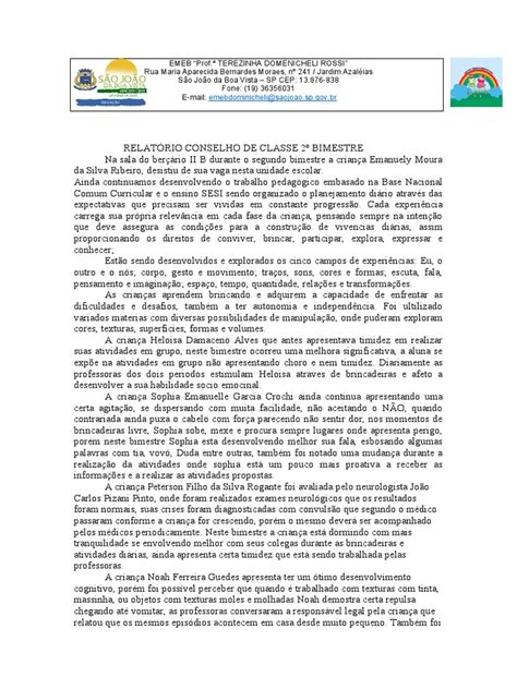 Relatorio De Conselho De Classe Pronto - Relatório Conselho de Classe 2º Bimestre | PDF