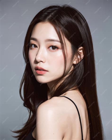 Portrait Of Beautiful Korean Women With Studio Background Premium Ai