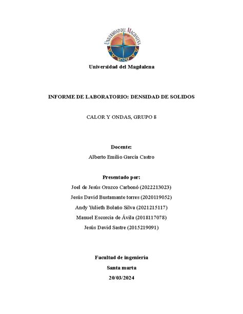 Informe Calor Y Ondas Universidad Del Magdalena Informe De