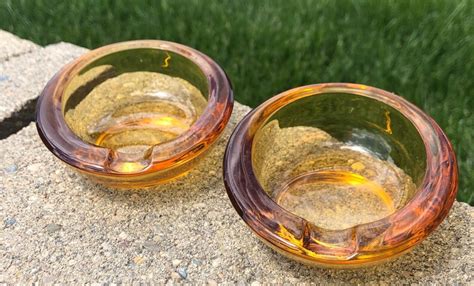 Two 2 Viking Amber Glass Orb Ashtrays Etsy