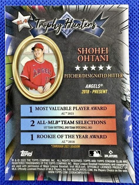 大谷翔平カード2022 Topps Stadium Club Chrome Trophy Hunters RL 8 Topps 売買された