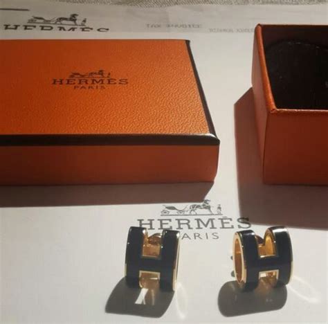 Hermes Pop H Black Lacquered Metal And Gold Plated Earrings Womens