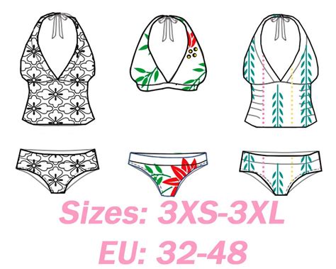 Swimwear Pattern Two Piece Swimsuit Sewing Pattern Tankini Bikini Sizes XS XL Digital PDF