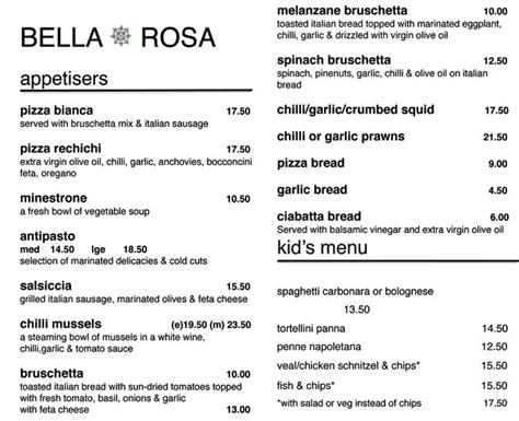 Menu at Cafe Bella Rosa, Carlisle