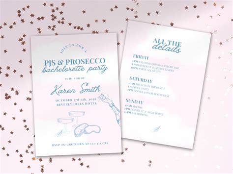 Pjs And Prosecco Bachelorette Party Invitation And Itinerary Etsy Uk