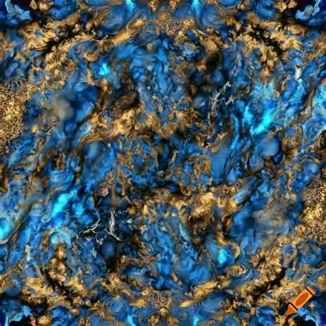 Abstract Blue Gold Black Smokey Marble Fractal Pattern On Craiyon