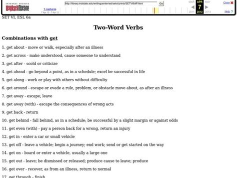 Two Word Verbs Worksheet For 6th 7th Grade Lesson Planet