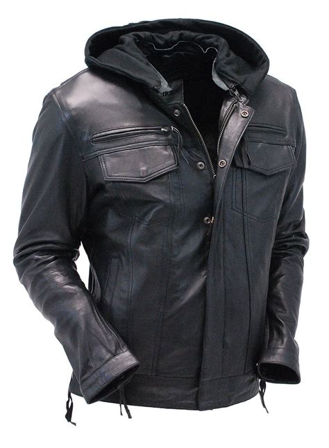 Mens Black Lambskin Hooded Jean Ccw Jacket W Vents M6905ghk Leather